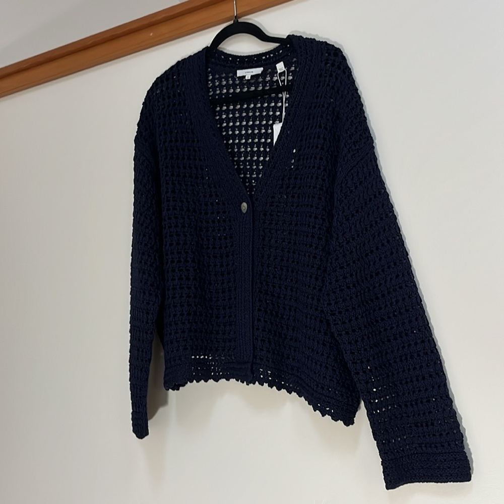 Vince Navy Blue Crochet Button Down Sweater plus size 2X, NWT